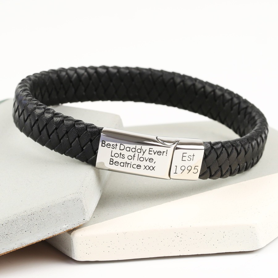 Men's Black Wide Leather Bracelet | Men's Jewellery | Lisa Angel