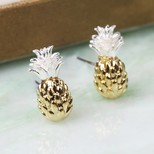 Gold and Silver Dipped Pineapple Stud Earrings