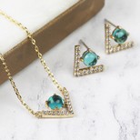 Gold Diamante Chevron Necklace and Earrings Set