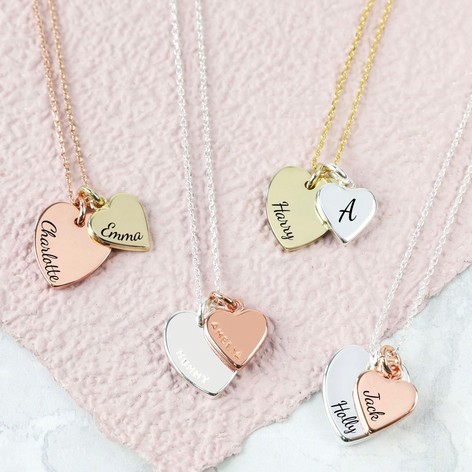 Personalised Double Heart Charm Necklace | Lisa Angel
