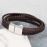 Men's Layered Leather Straps Bracelet in Brown