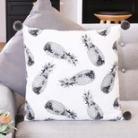 Monochrome Pineapple Print Pom Pom Cotton Cushion