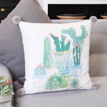 Watercolour Cactus Pom Pom Cotton Cushion