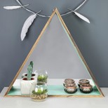 Wooden Triangle Mirror Shelf in Mint Green