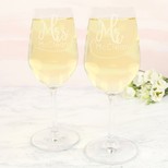 Set of 2 Personalised Mr & Mrs Wedding Wine Glasses