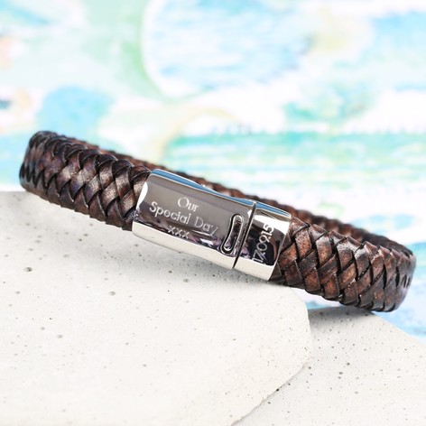Men's Engraved Wide Leather Bracelet | Lisa Angel