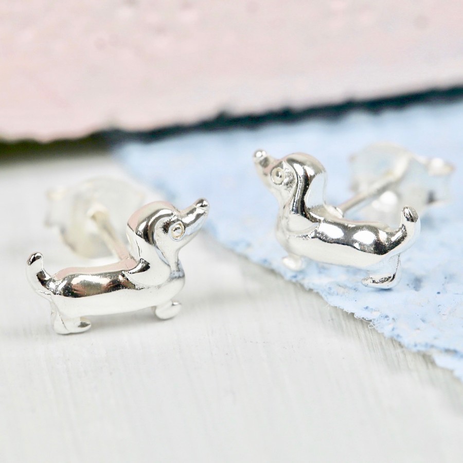 Tiny Sterling Silver Sausage Dog Stud Earrings Lisa Angel