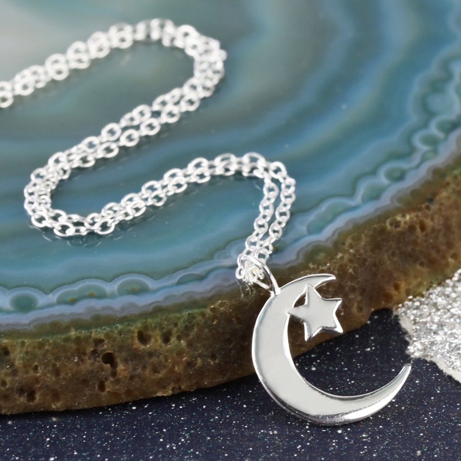 Sterling Silver Moon and Star Necklace | Lisa Angel Jewellery