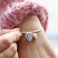 Personalised Double Heart Charm Bracelet