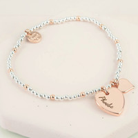 Personalised Rose Gold and Silver Beaded Heart Charm Bracelet