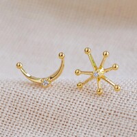 Mismatched Star and Moon Stud Earrings in Gold